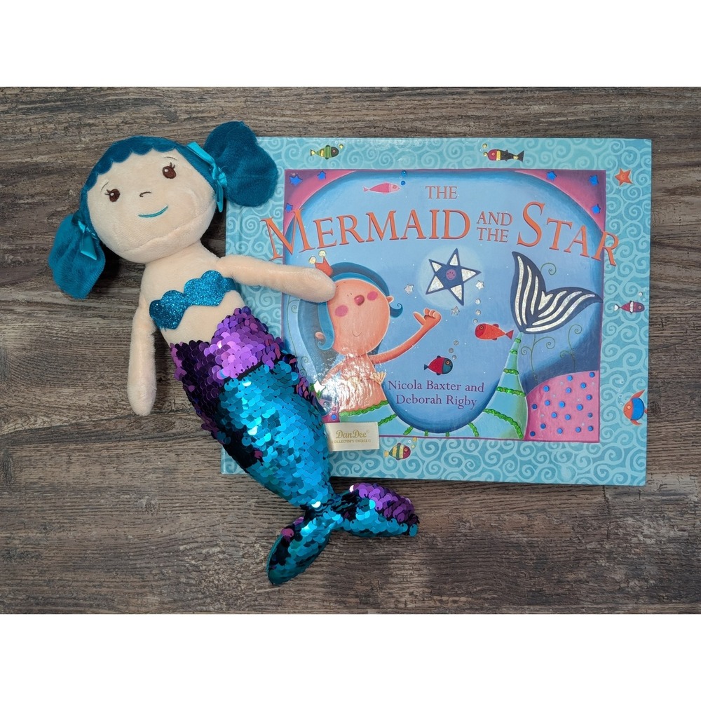 DanDee Mermaid Plush Sequin Doll & The Mermaid and the Star Hardcover Book Set